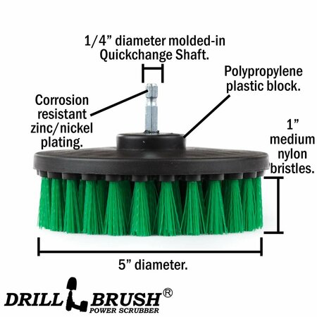 Drill Brush Power Scrubber By Useful Products 5 in W 5 in L Brush, Green 5in-Lim-Green-Short-QC